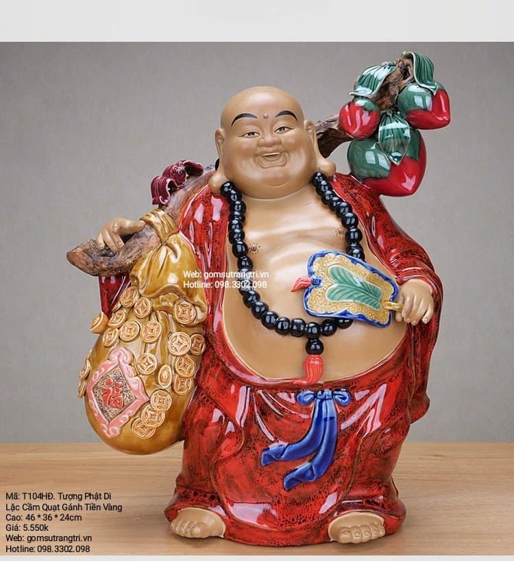 TƯỢNG PHẬT DI LẶC CẦM QUẠT GÁNH TIỀN VÀNG